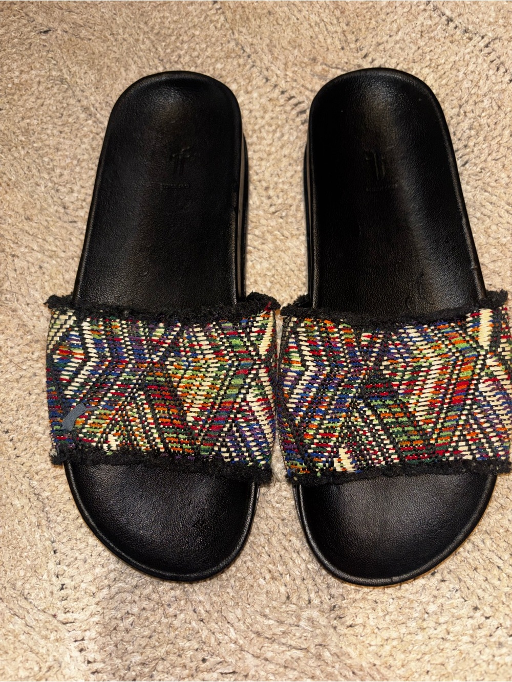 Frye Multicolor Woven Fringe Platform Slide Sandals Size 6.5